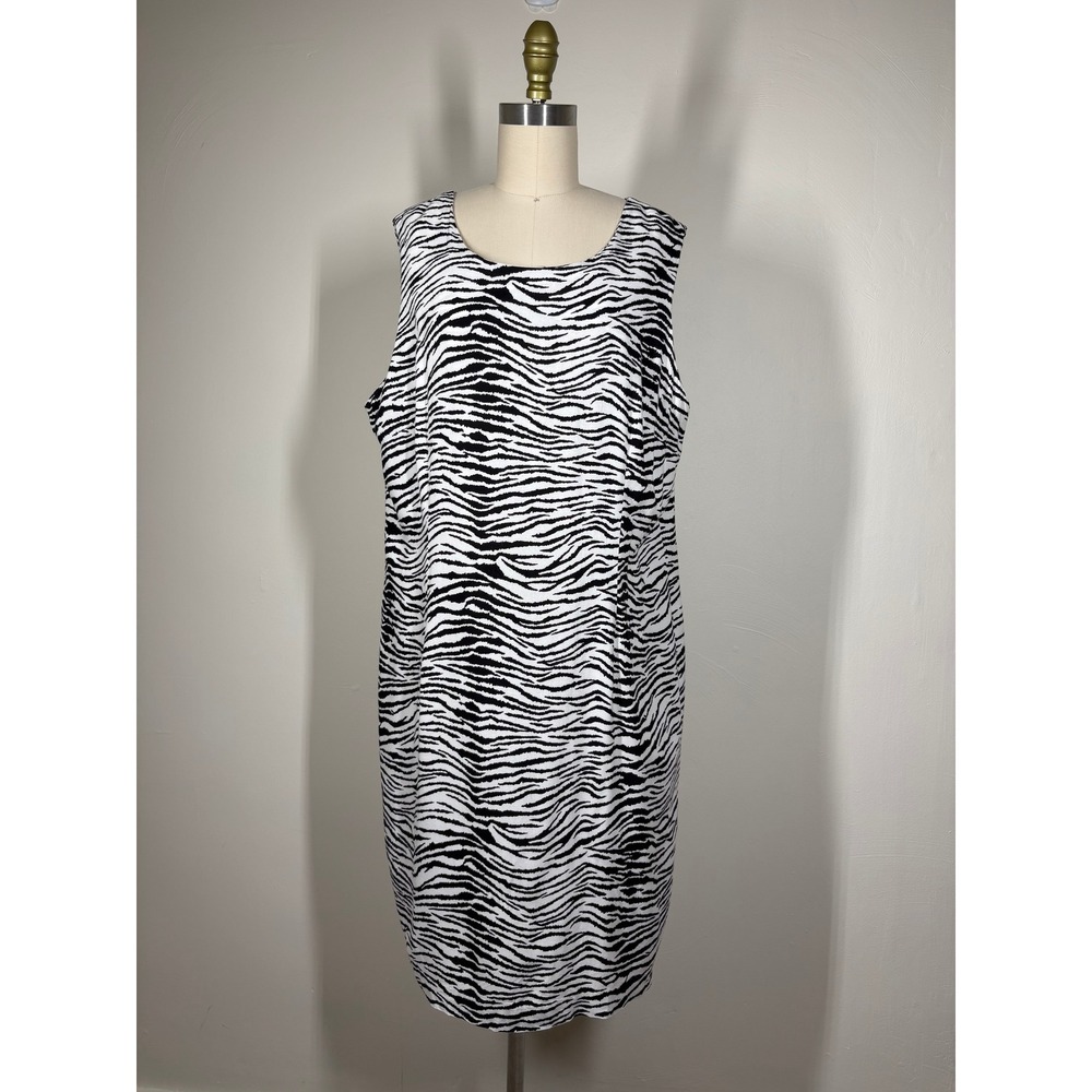 Vintage 90s Y2K E Morgan Zebra Print Shift Dress XL Black White Sleeveless